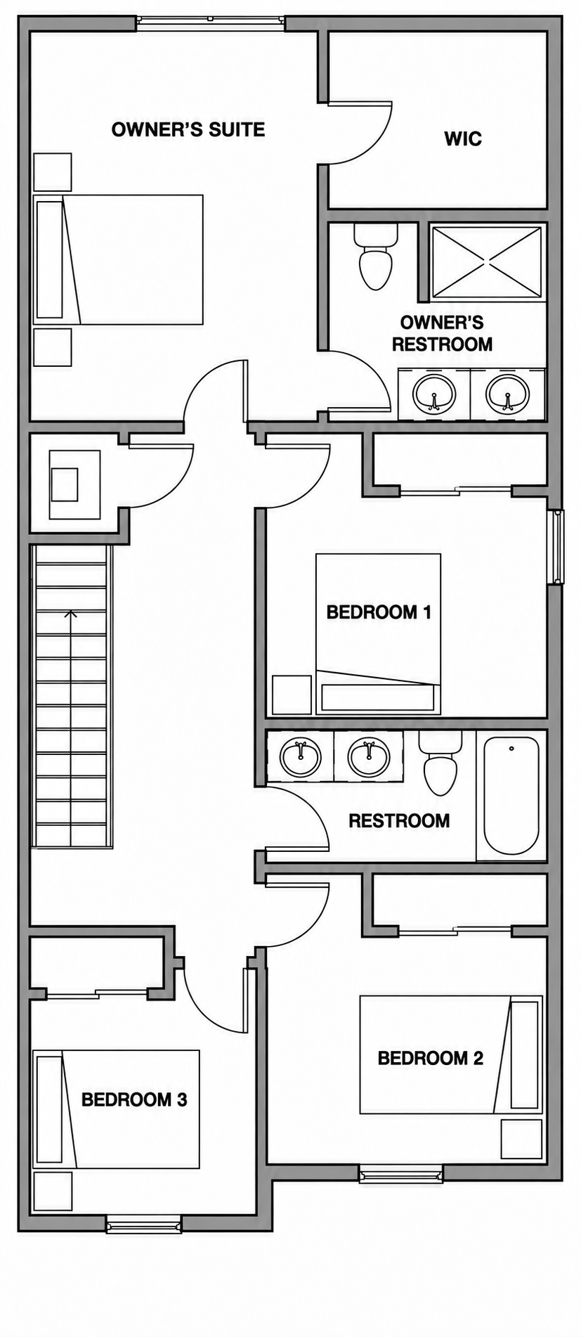 Second floor plan of The Canopy at Aurora Oaks, with the owner's suite and bedrooms.